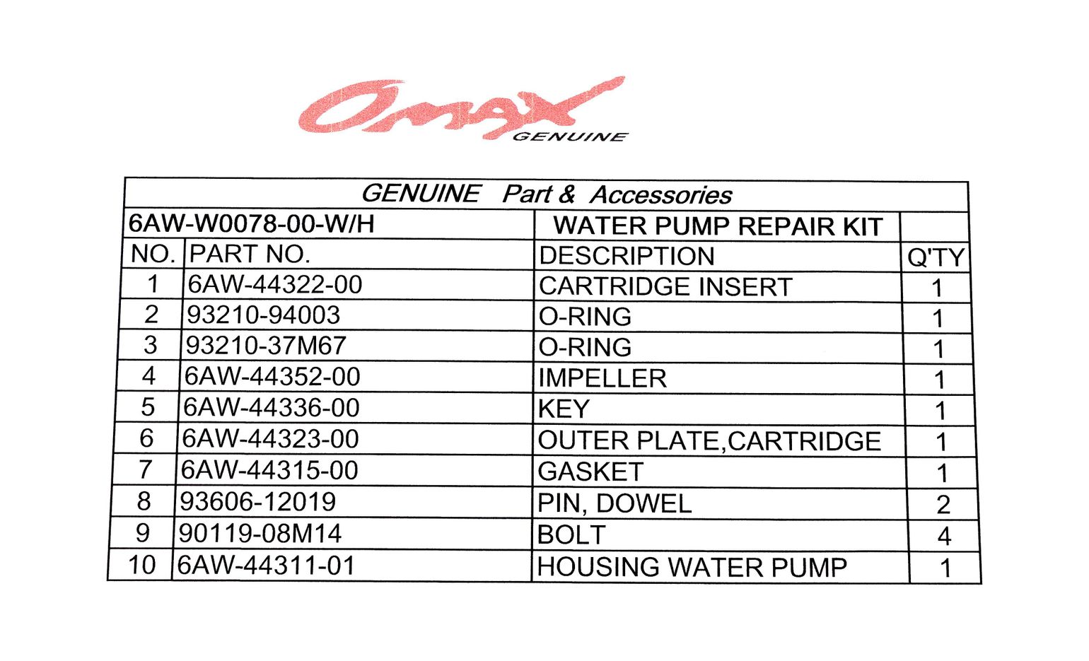картинка Ремкомплект помпы с корпусом Yamaha F300-F350, Omax