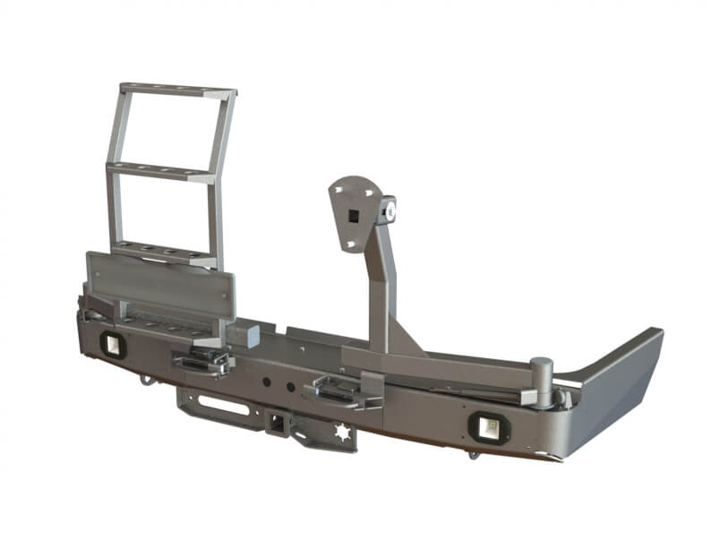 картинка Бампер силовой задний Toyota Land Cruiser 80 квадрат, лебедка, калитка справа, лестница слева, птф