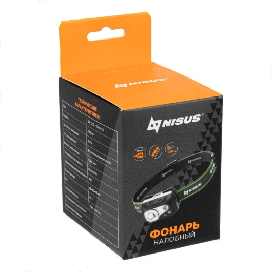 картинка Фонарь налобный NISUS водонепроницаемый 300LM, IPX7, USB