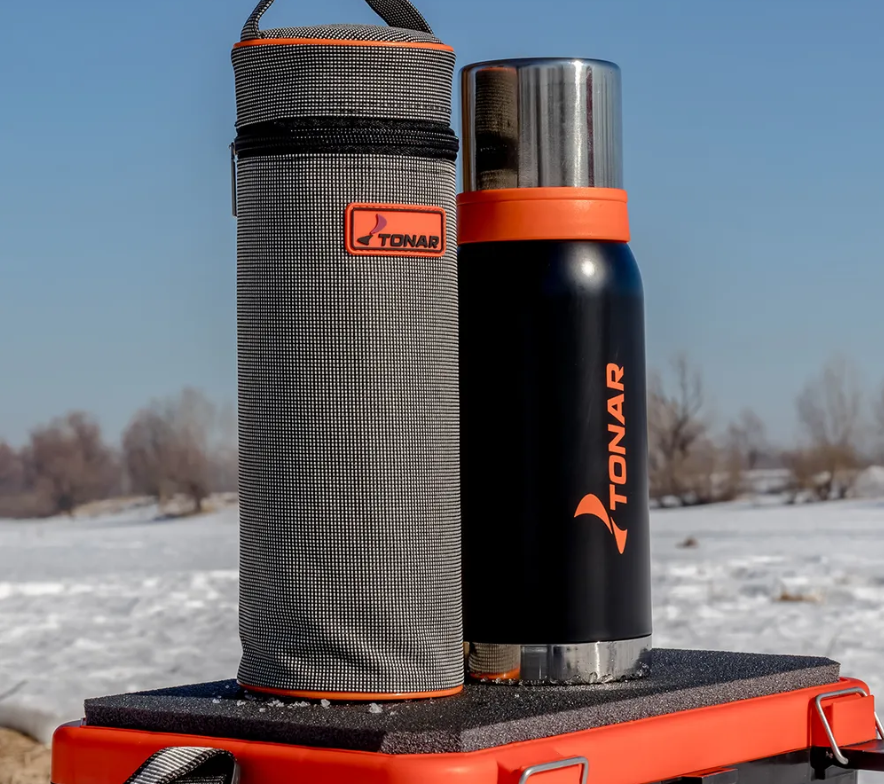картинка Термос ТОНАР 1000 мл. Черный (2 крышки-кружки) с чехлом