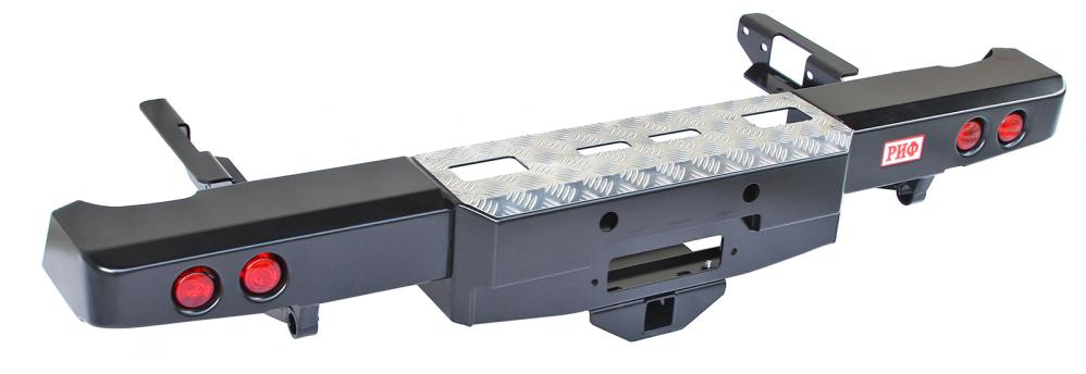 картинка Бампер задний РИФ Toyota Hilux 2005+ с площадкой под лебедку, квадратом под фаркоп и фонарями