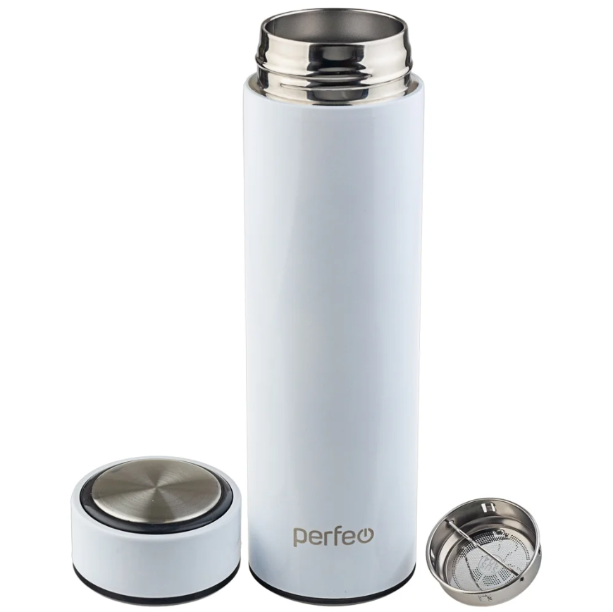 картинка Термос PERFEO 450 мл, с ситечком, белый