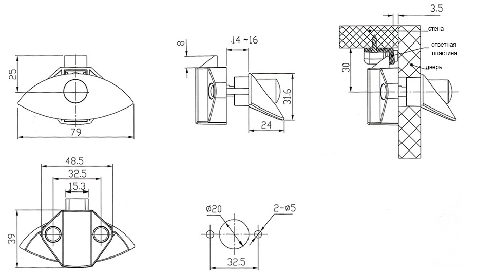 картинка Кнопка-замок мебельный BL03-GB (антрацит)