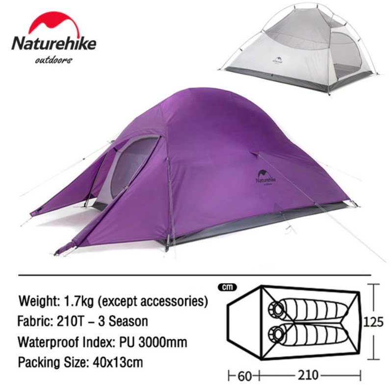 картинка Палатка Naturehike Cloud Up 2-местная, алюминиевый каркас, пурпурный