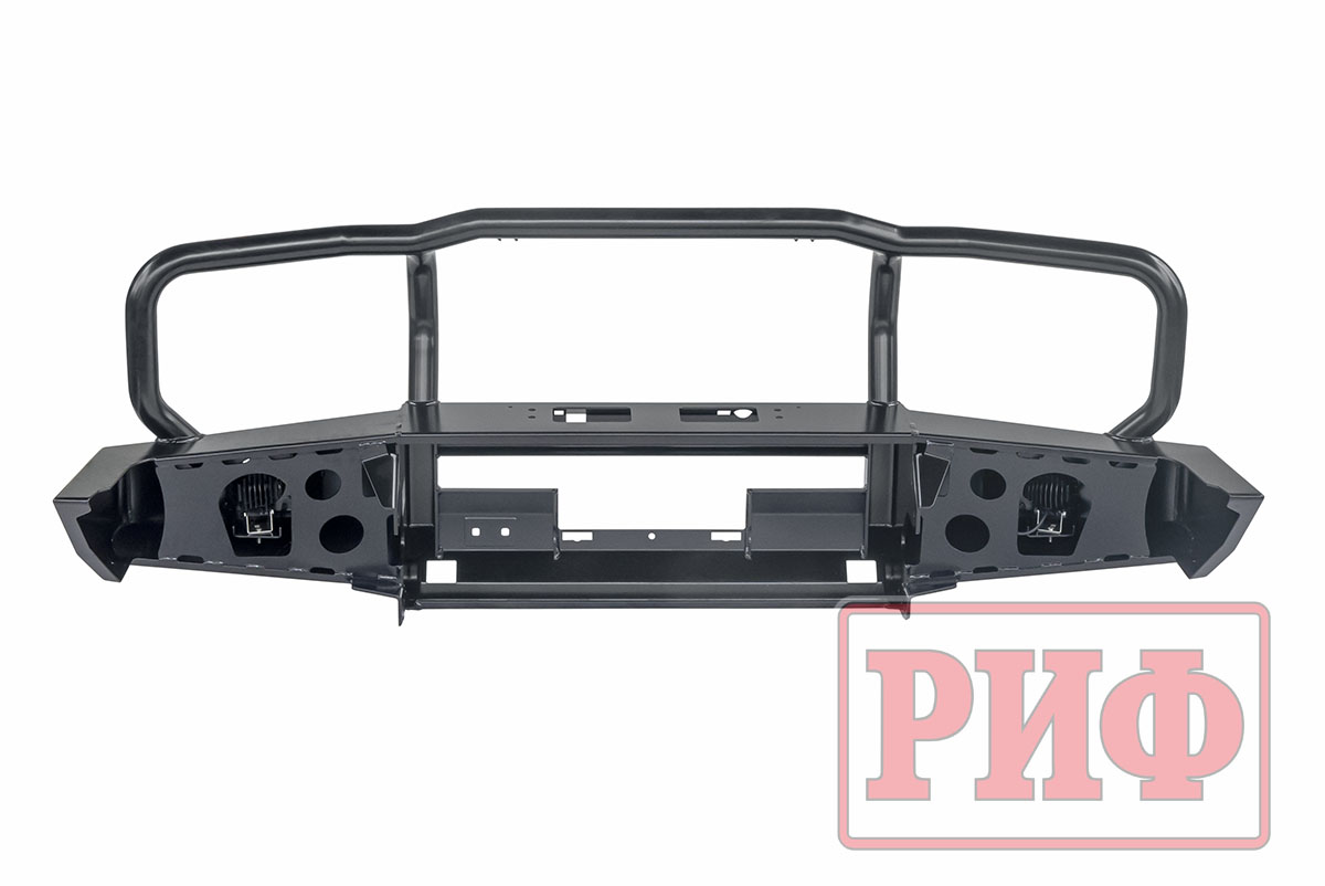 картинка Бампер РИФ передний Toyota Land Cruiser 76/78 2007+ c доп. фарами и защитной дугой, под штатную лебедку и расширители арок