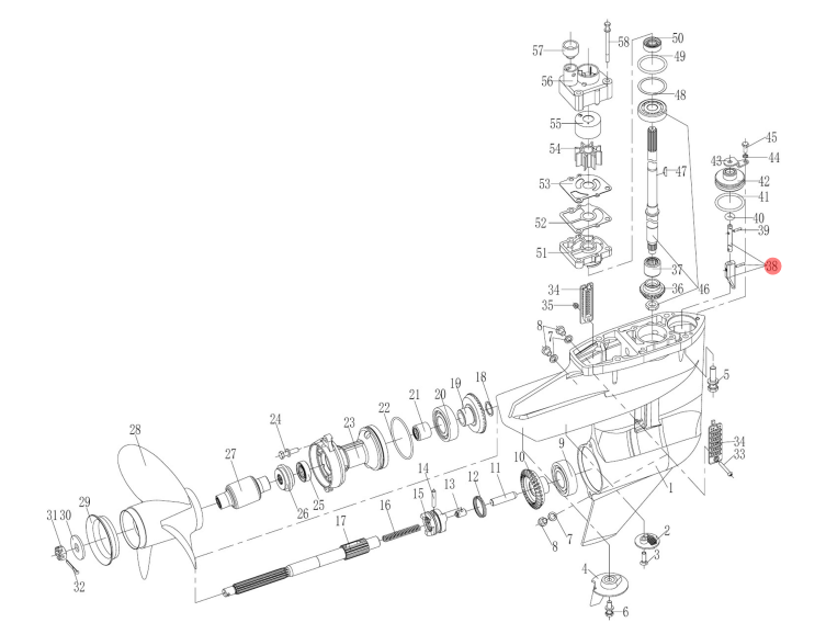 картинка Тяга переключения передач нижняя  (20F-06.00.04.00-S) (PREMARINE)