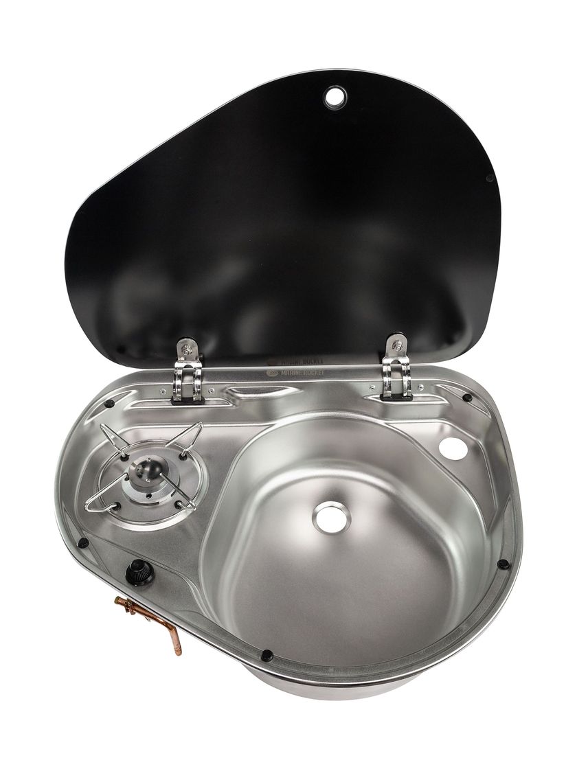 картинка Плита газовая с мойкой правой, стеклянная крышка, Marine Rocket