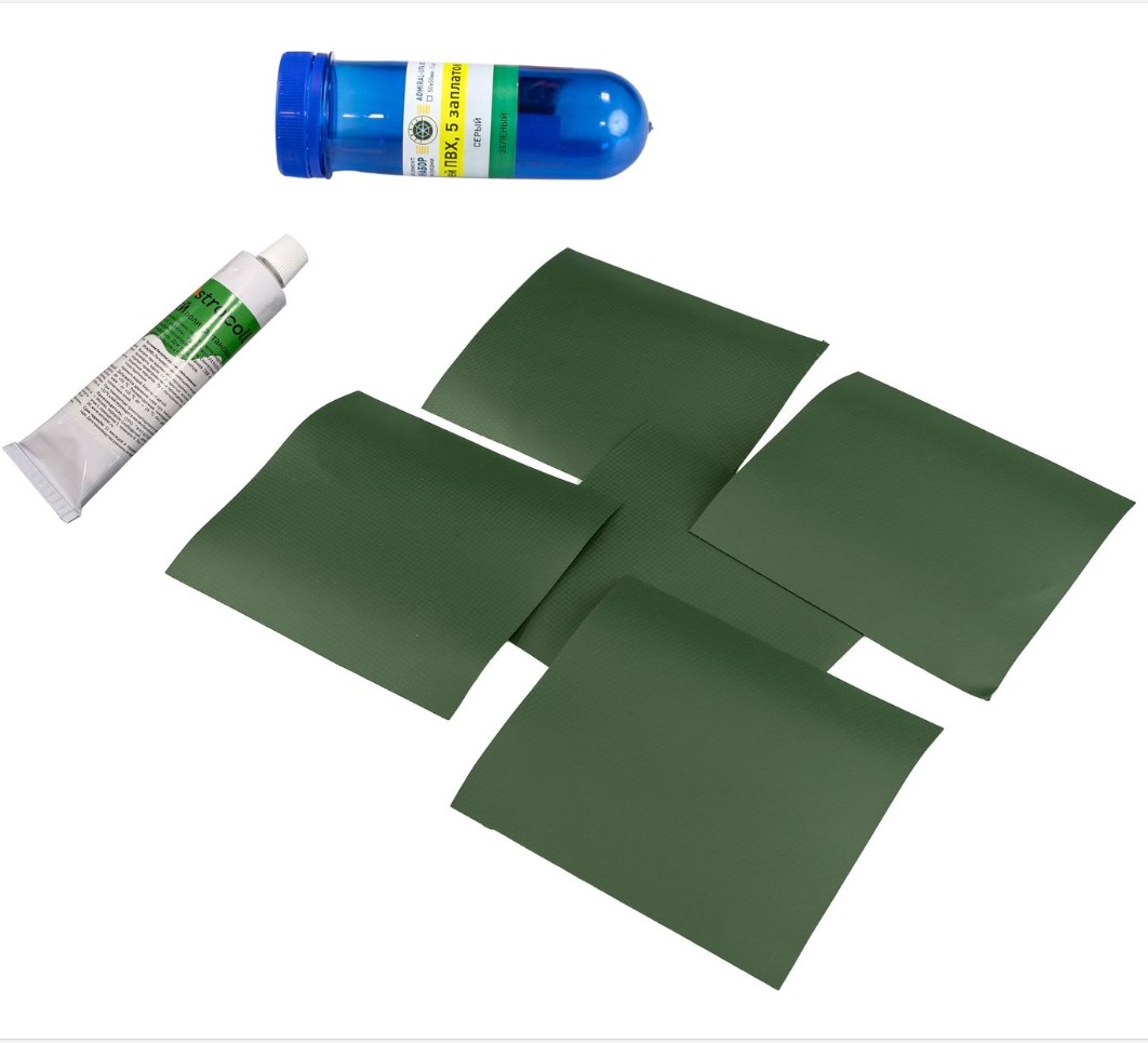 картинка Ремкомплект лодки ПВХ (клей «KLEYBERG» 30мл,5 латок, олива)