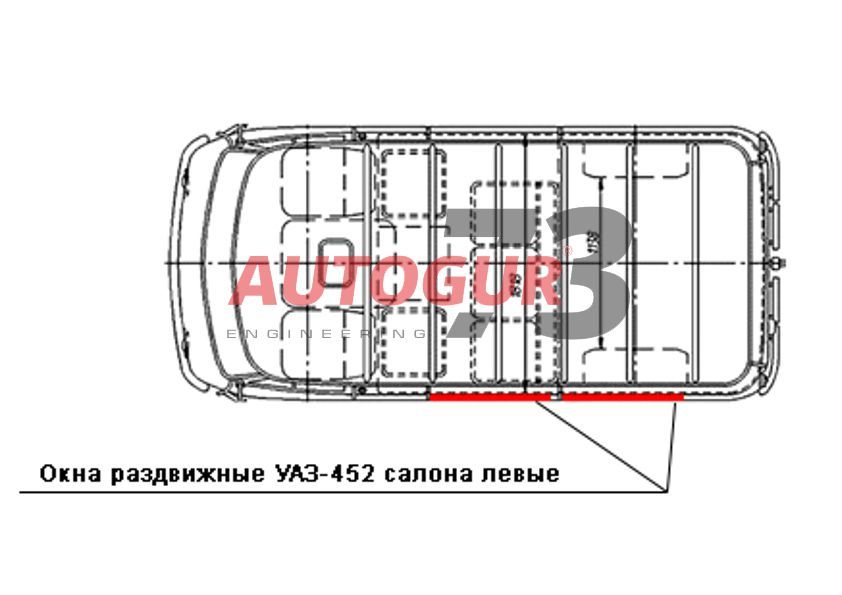 Окно раздвижное (форточка) УАЗ 452 салона левое