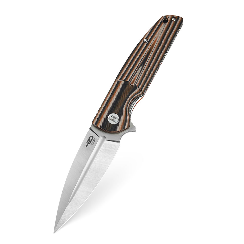 картинка Нож Bestech Fin сталь 14C28N, рукоять G10 черно-оранжевая-бежевая