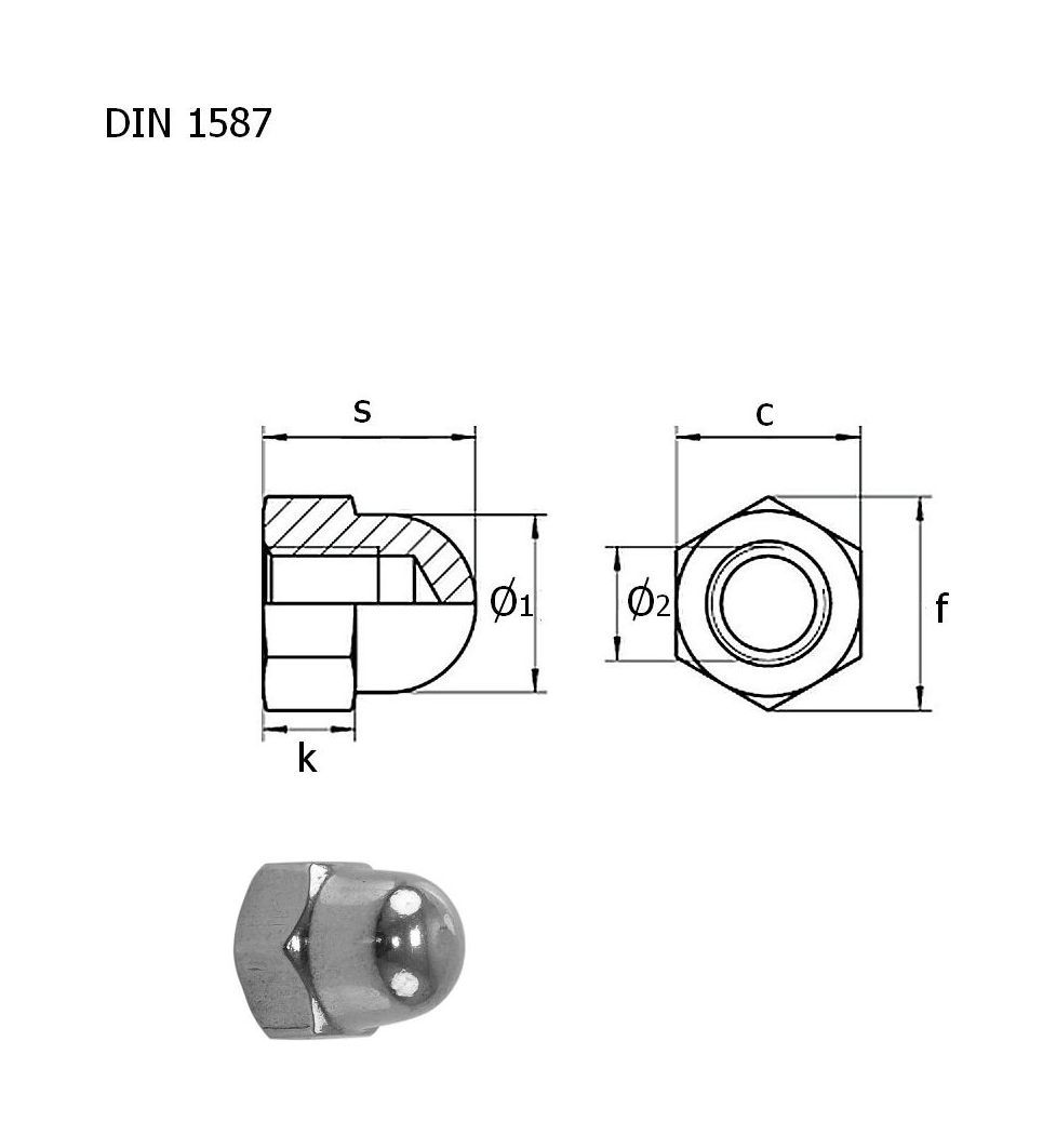 картинка Гайка колпачковая А4 DIN1587 М8 упаковка 1/10