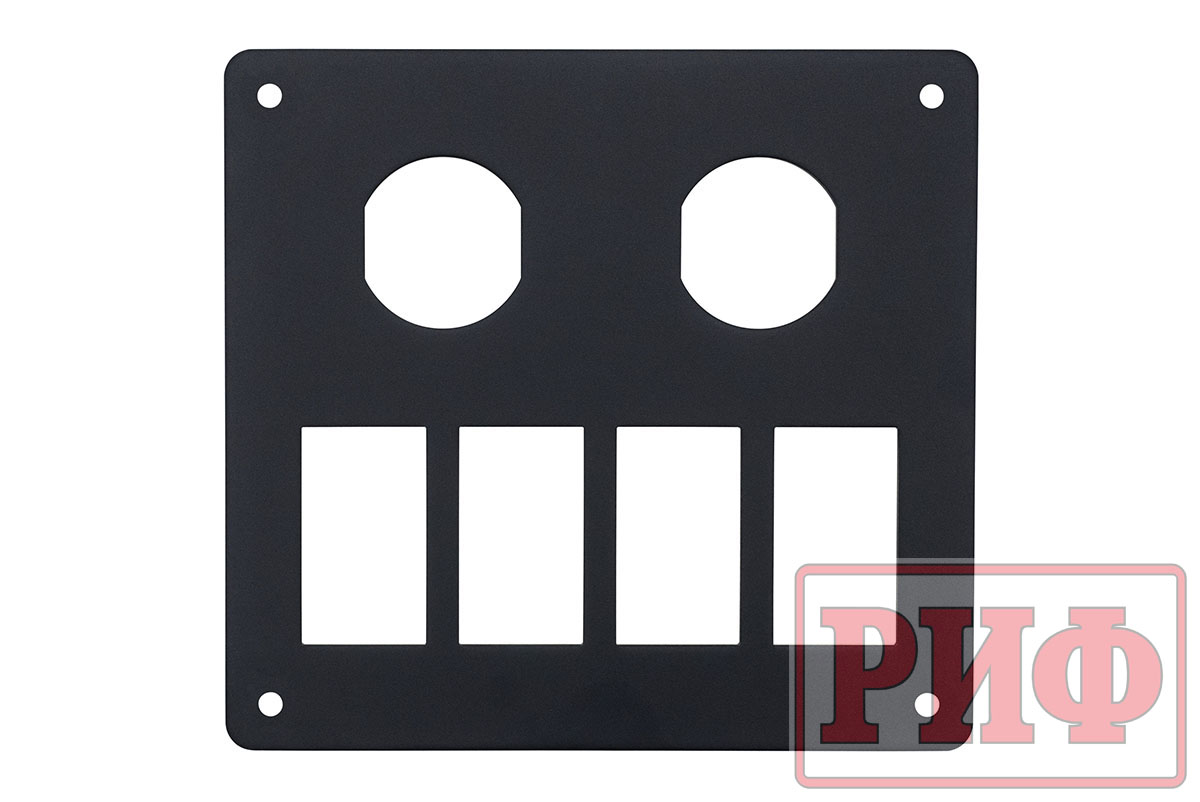 картинка Панель переключателей монтажная два отверстия приборов, четыре отверстия переключателей, 129х120х3 mm
