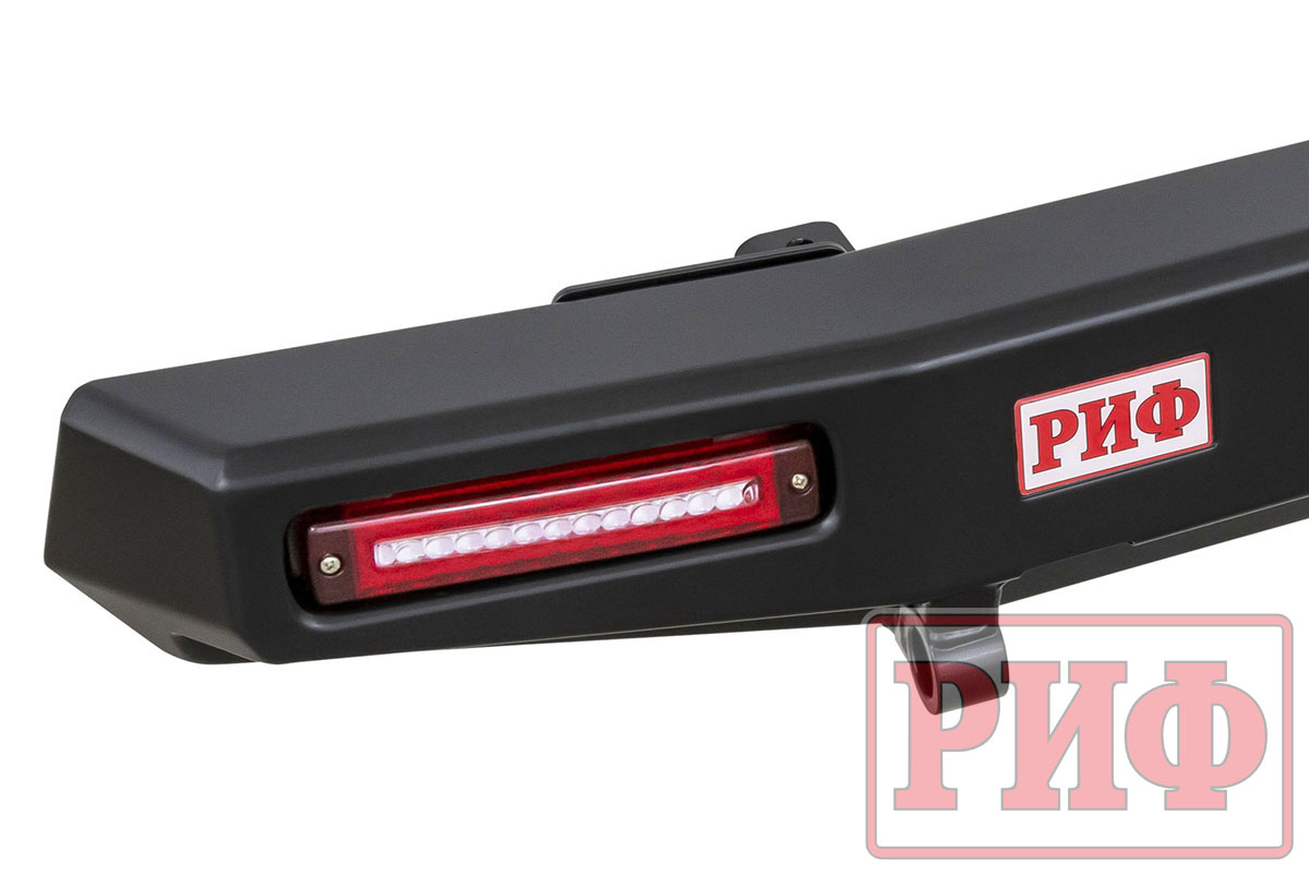 картинка Бампер РИФ задний УАЗ Хантер с площадкой под лебедку, калиткой (справа) и фонарями, лифт 65 мм