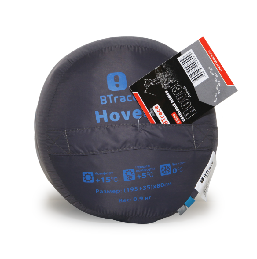 картинка Мешок спальный BTrace Hover (Левый,Серый/Синий), (ТК: +5°C)