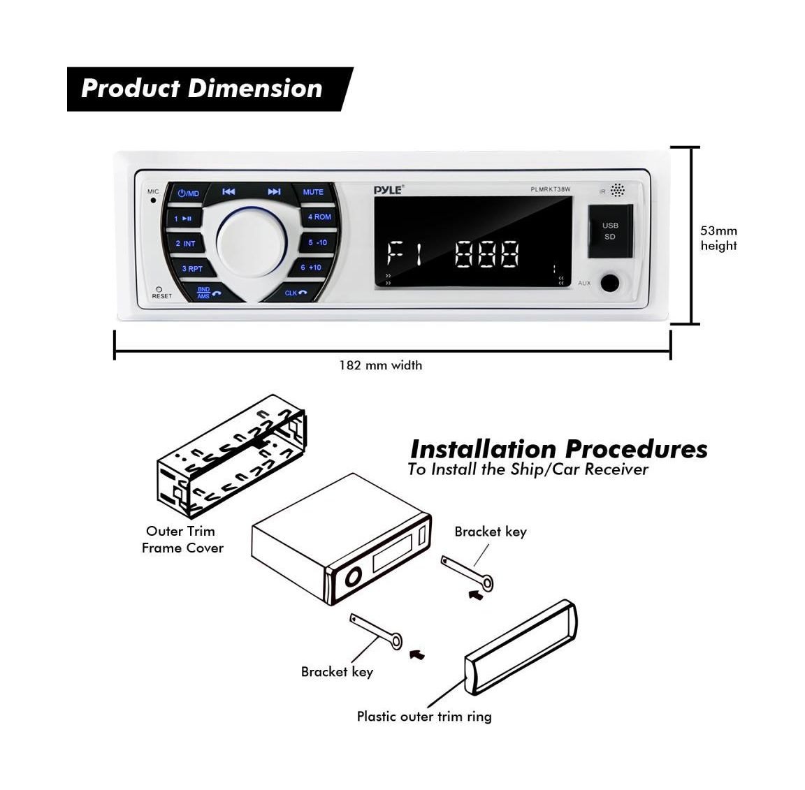 картинка Морская акустика 1DIN PYLE PLMRKT38W, комплект