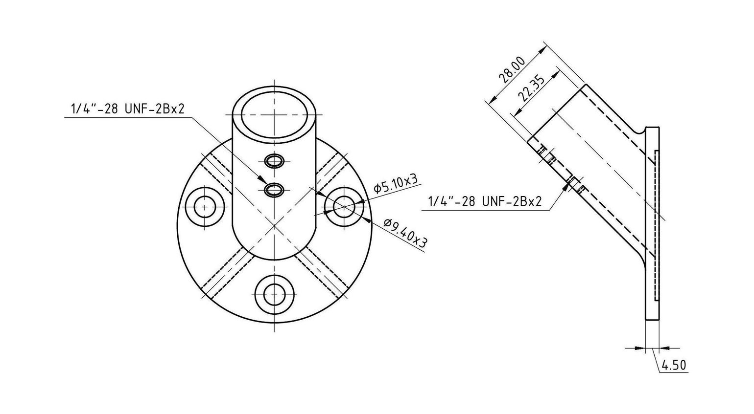 картинка Основание стойки леера 7/8" (22 мм), 45 град, круглое