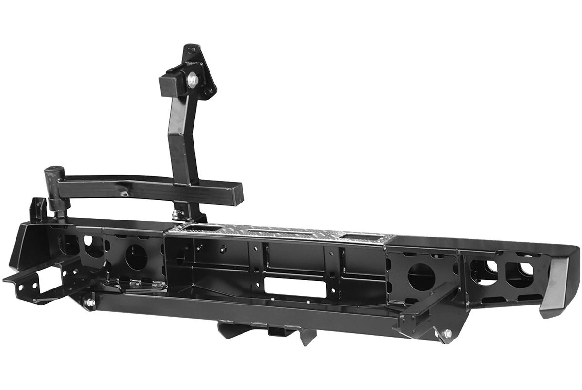 картинка Бампер задний РИФ Toyota Hilux 2005-2014 с площ. под лебёдку, квад. под фаркоп, калиткой и фонарями