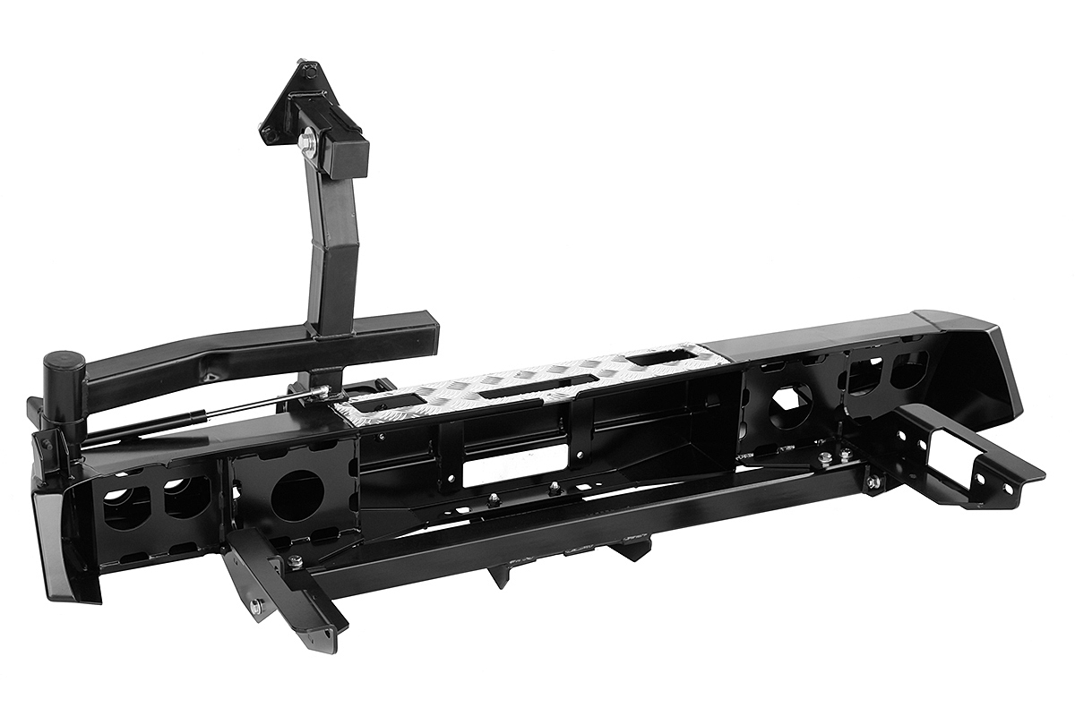 картинка Бампер задний РИФ для Toyota Hilux 2015+ с площ. под лебёдку, квадратом под фаркоп, калиткой и фонарями