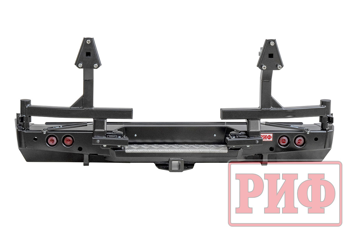 картинка Бампер задний РИФ Toyota Tundra 2007+ с квадратом под фаркоп, 2-мя калитками и фонарями
