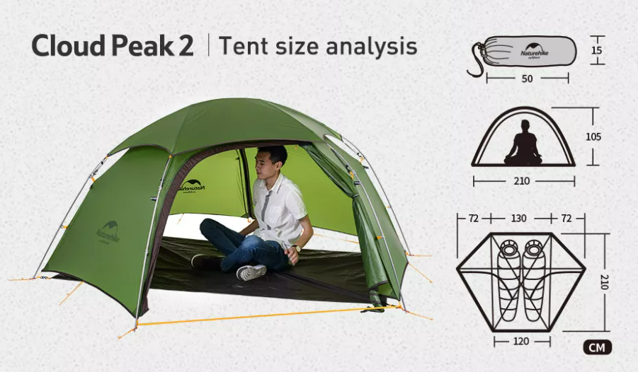 картинка Палатка Naturehike Cloud Peak 20D Si 2-местная, алюминиевый каркас, зеленый
