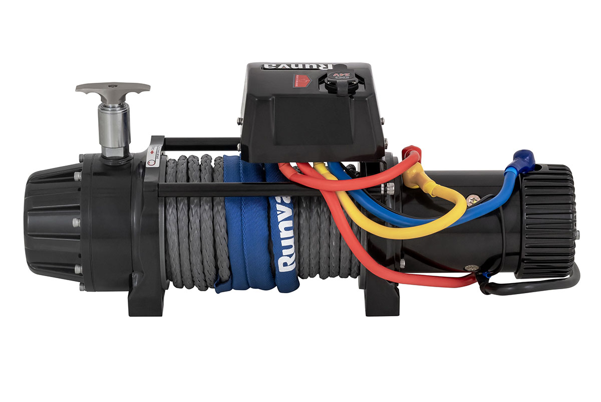 ЛебёдкаRunva EWB9500-Q-SRMAC 24V 4350 кг, влагозащищенная, комбинированный роспуск, синтетический трос