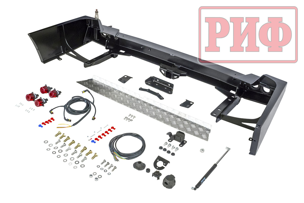 картинка Бампер задний РИФ Toyota Land Cruiser 100 с квадратом под фаркоп, калиткой и фонарями