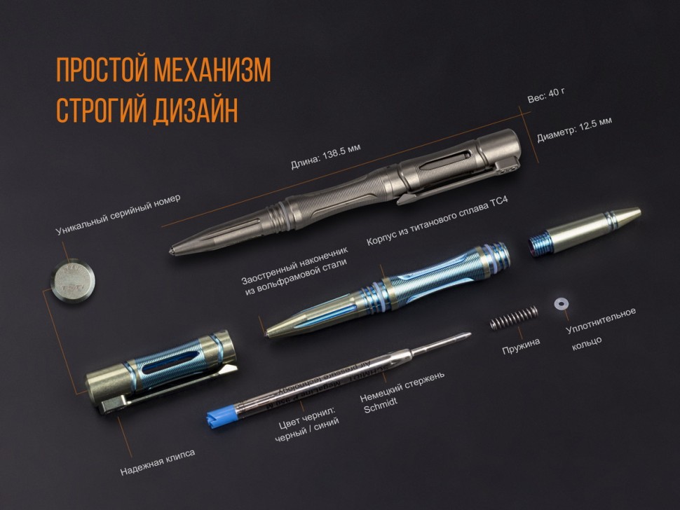 картинка Набор Fenix ручка T5Ti + фонарь F15 синий