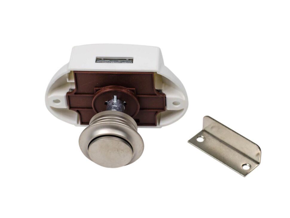 картинка Кнопка-замок мебельный BL01N-WC белый (кнопка серебро)