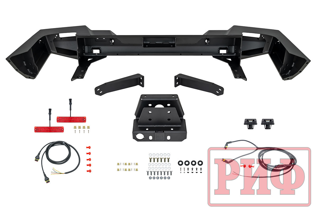 картинка Бампер задний TANK 300 с квадратом под фаркоп и фонарями силовой РИФ