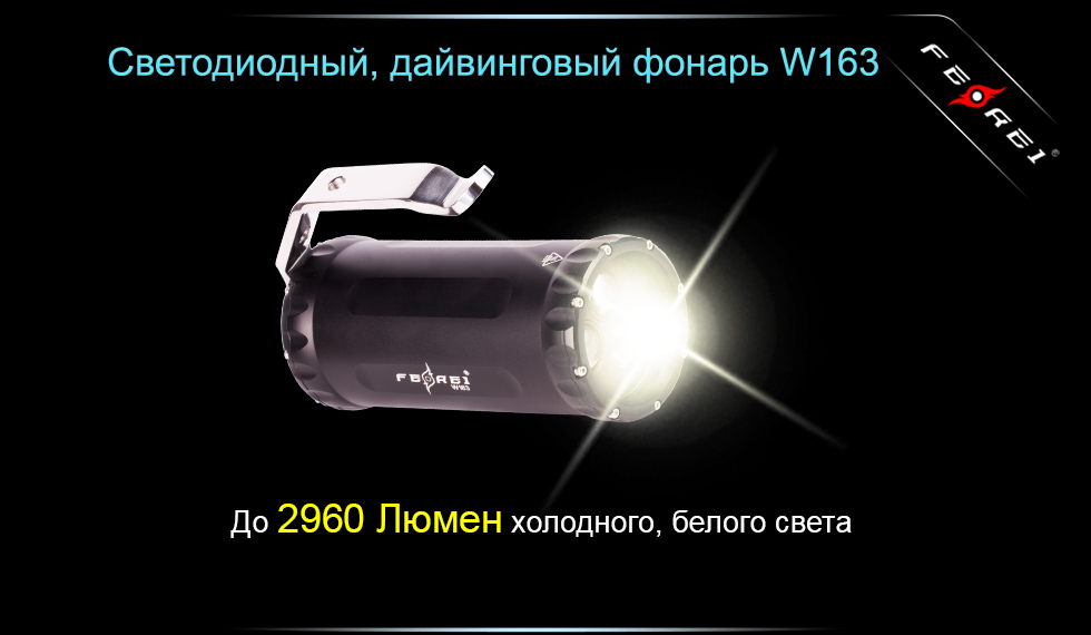 картинка Фонарь для дайвинга Ferei W163 CREE XM-L2 (холодный свет диода)