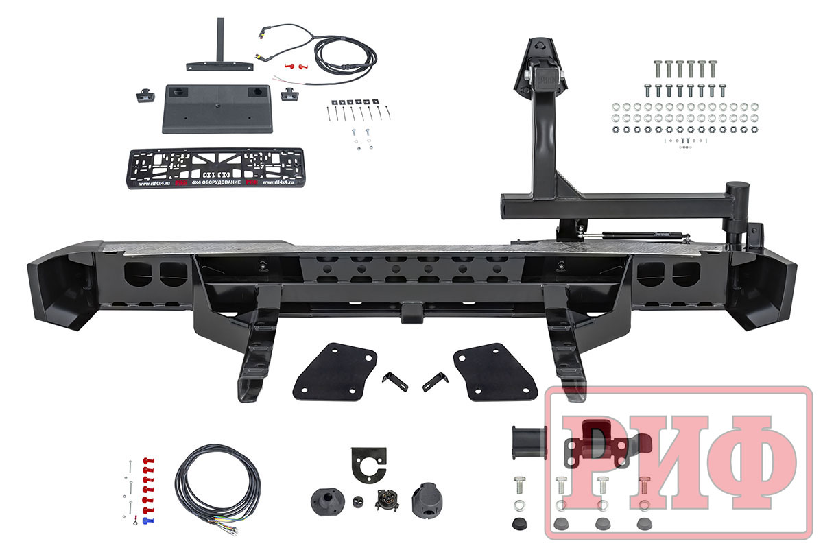картинка Бампер задний РИФ ГАЗ Соболь с квадратом под фаркоп и калиткой (слева), лифт 50 мм