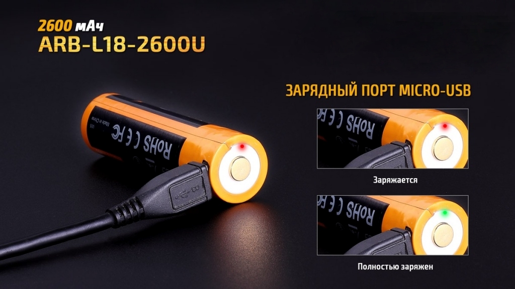 картинка Аккумулятор 18650 Fenix 2600U mAh с разъемом для USB