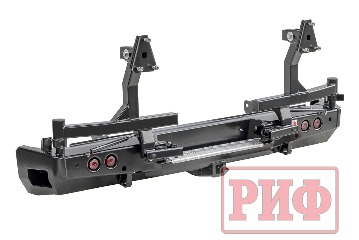 картинка Бампер задний РИФ Toyota Tundra 2007+ с квадратом под фаркоп, 2-мя калитками и фонарями