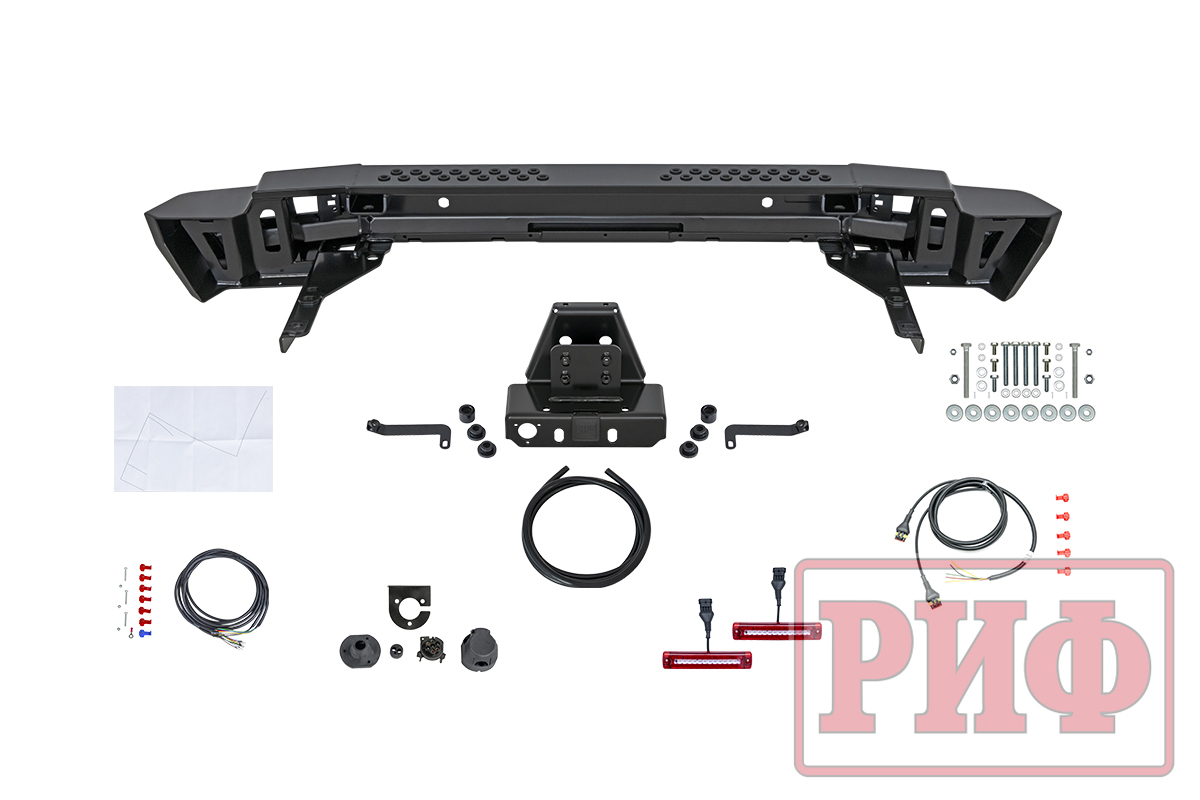 картинка Бампер задний РИФ Toyota Land Cruiser 200 2007-2012 с квадратом под фаркоп и фонарями