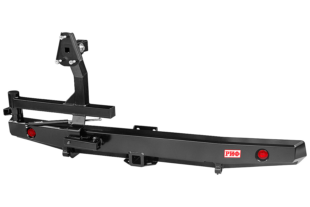 картинка Бампер РИФ задний УАЗ Буханка с квадратом под фаркоп, калиткой (слева) и фонарями, лифт 65 мм