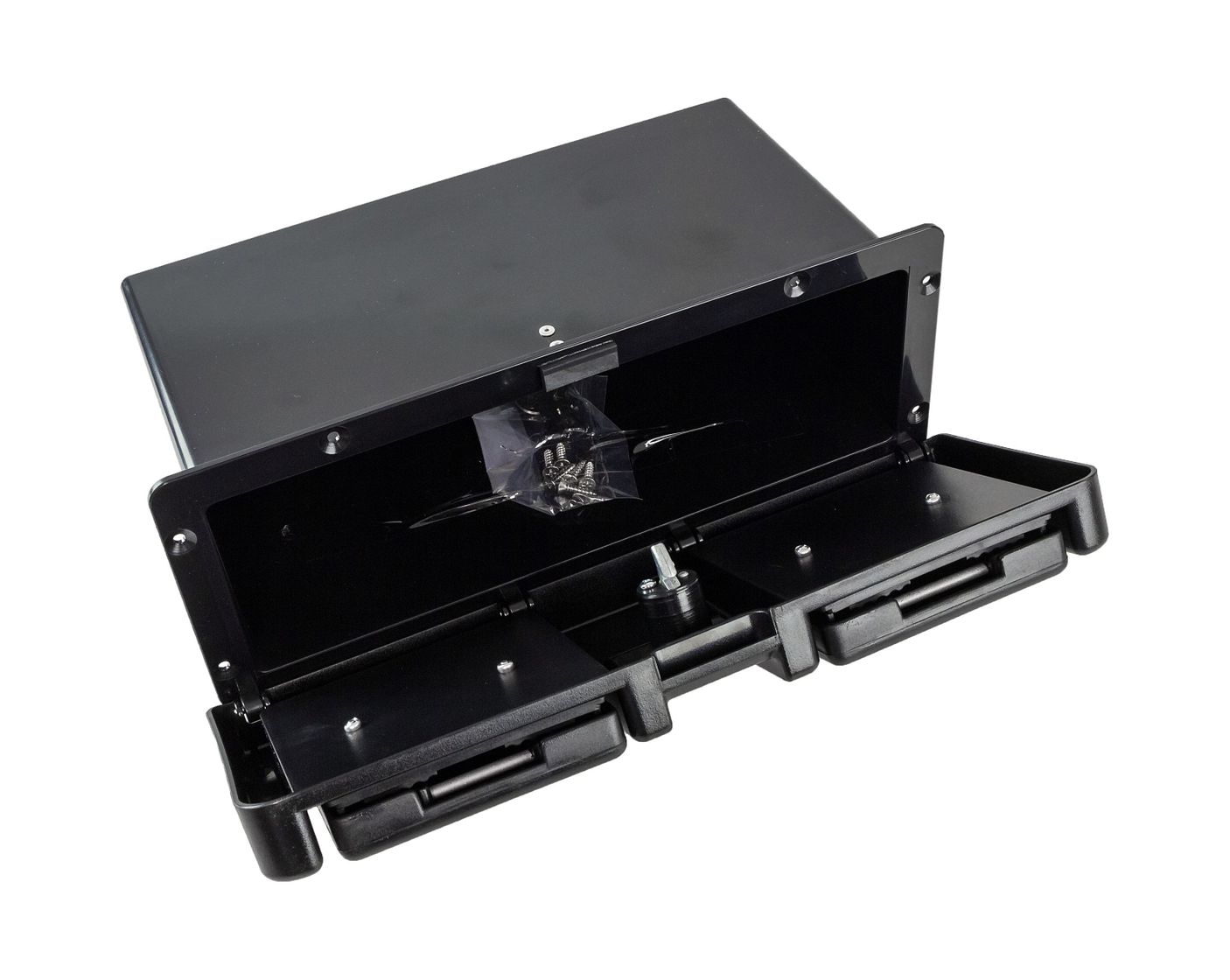 картинка Ящик для мелочей врезной, с замком и складным подстаканником, черный