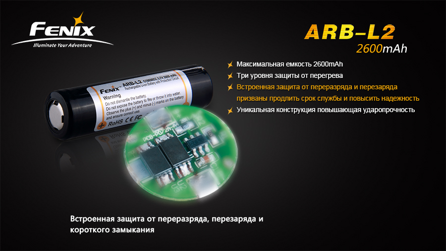 картинка Аккумулятор 18650 2600 mAh Fenix (Защищен)