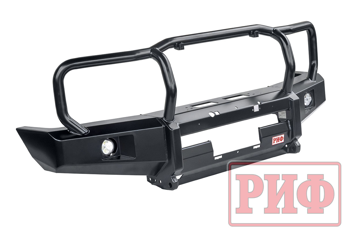 картинка Бампер РИФ передний Toyota Land Cruiser 76/78 2007+ c доп. фарами и защитной дугой, под штатную лебедку
