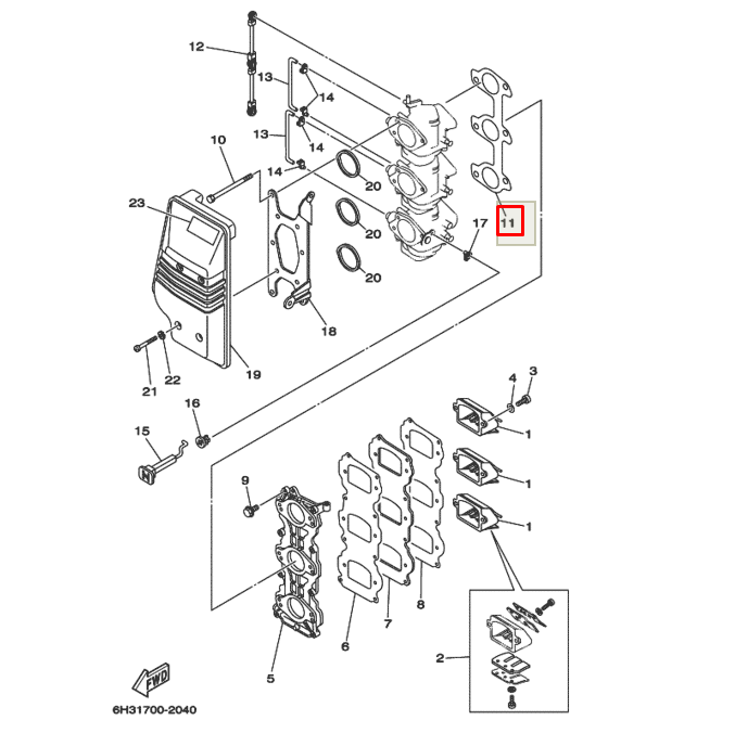 Прокладка под карбюраторы Yamaha 60F (6H3-14198-A1) (Omax)