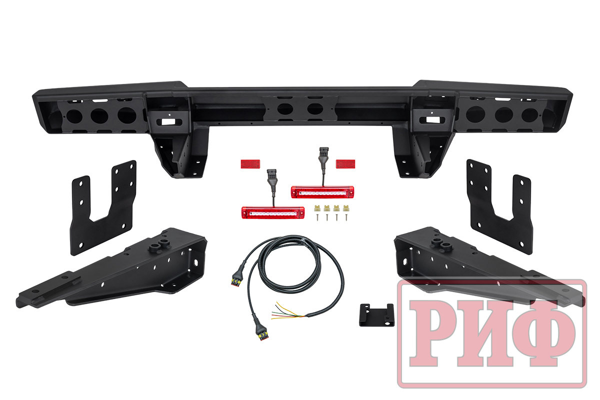 картинка Бампер РИФ силовой задний для ГАЗ Соболь NN с фонарями, возможностью установки фаркопа, стандарт