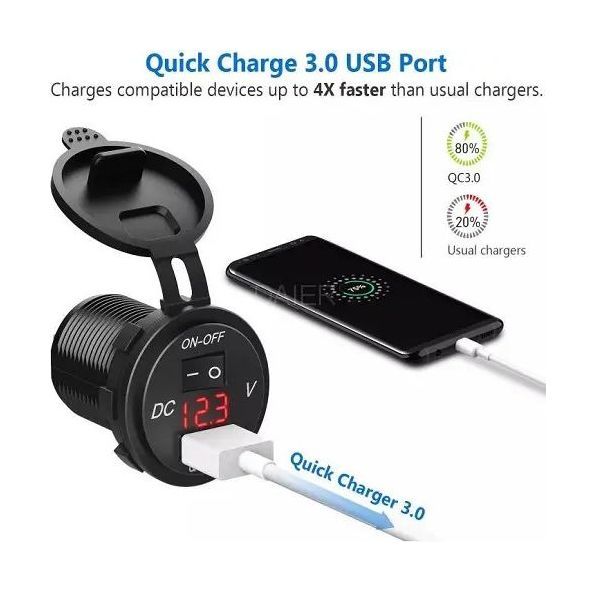 картинка Разъем USB Charger QC3.0 с вольтметром