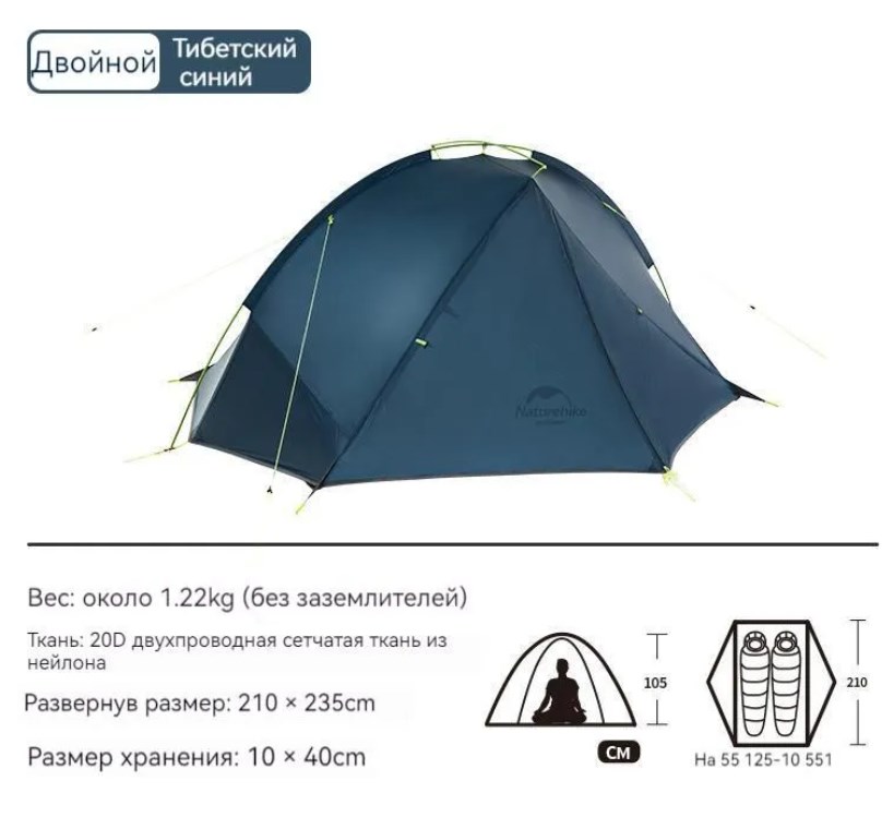 картинка Палатка Naturehike Tagar Si 2-местная, алюминиевый каркас, сверхлегкая, синяя