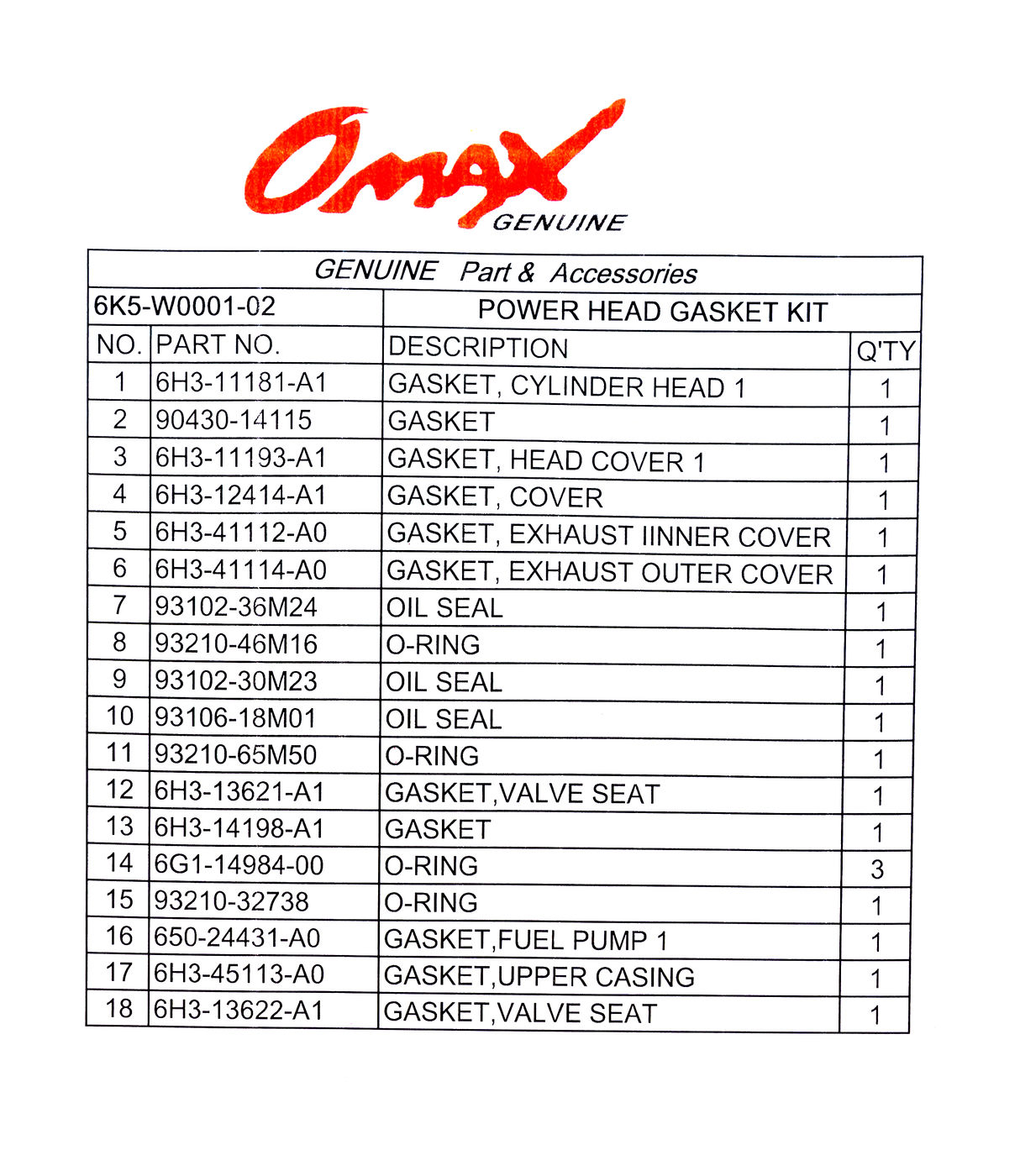 картинка Ремкомплект блока Yamaha 60, Omax