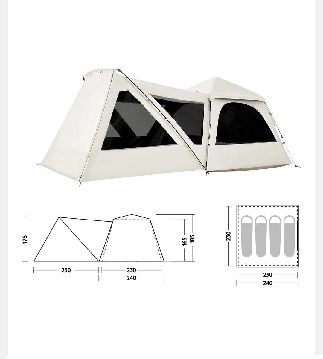 Палатка Naturehike Ango S, 4-местная, быстросборная, капучино