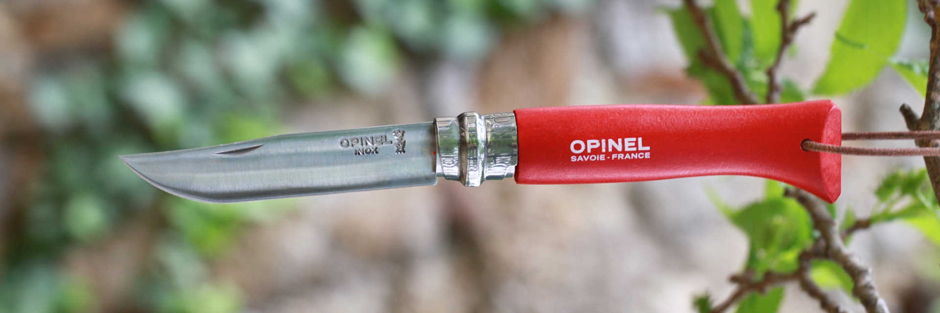 картинка Нож Opinel №8 Trekking, нержавеющая сталь, кожаный темляк, красный, 001705
