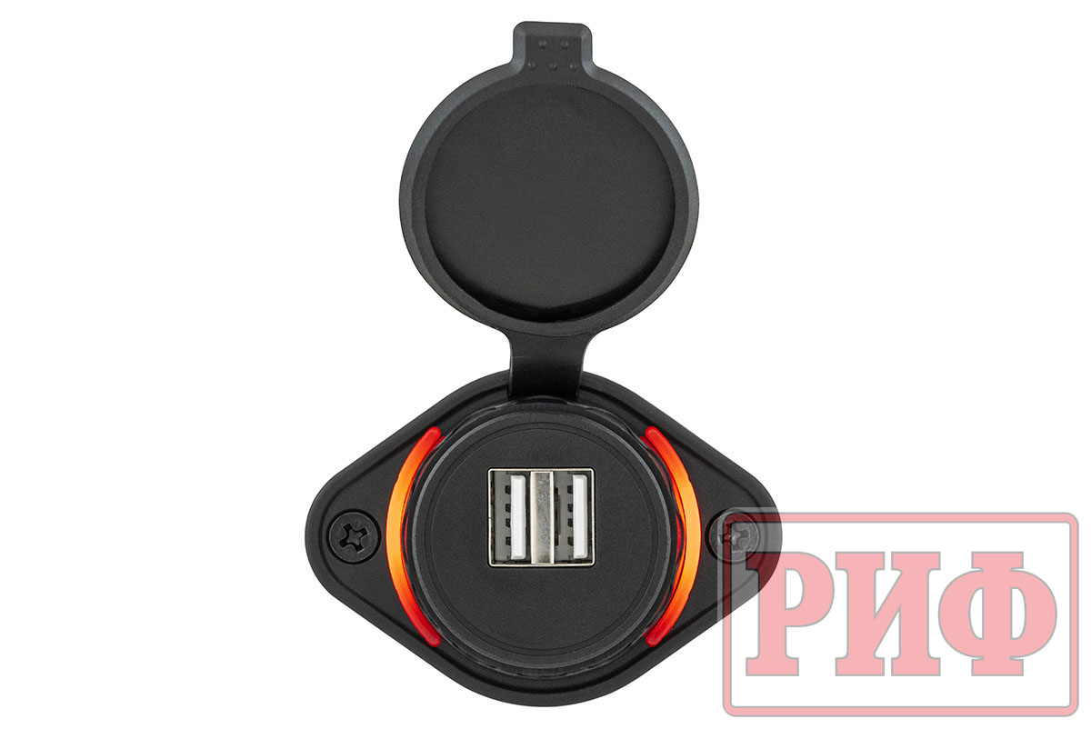 картинка Розетка USB 3,1А накладное крепление, красная подсветка