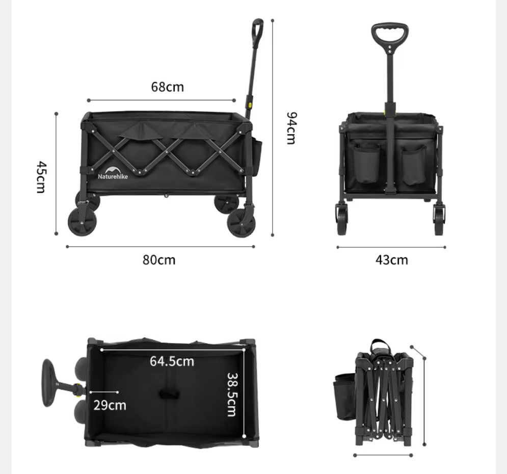 картинка Тележка туристическая Naturehike Light 80х43х90 см, 110 л, черная