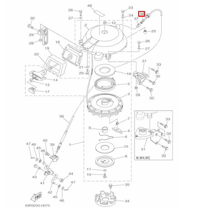картинка Пружина стопора ручного стартера Yamaha 25-30 (YUELANG)