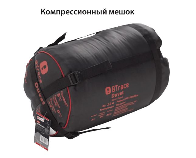 картинка Мешок спальный BTrace Mega (Левый,Серый/Синий), (ТПК: -10°C)