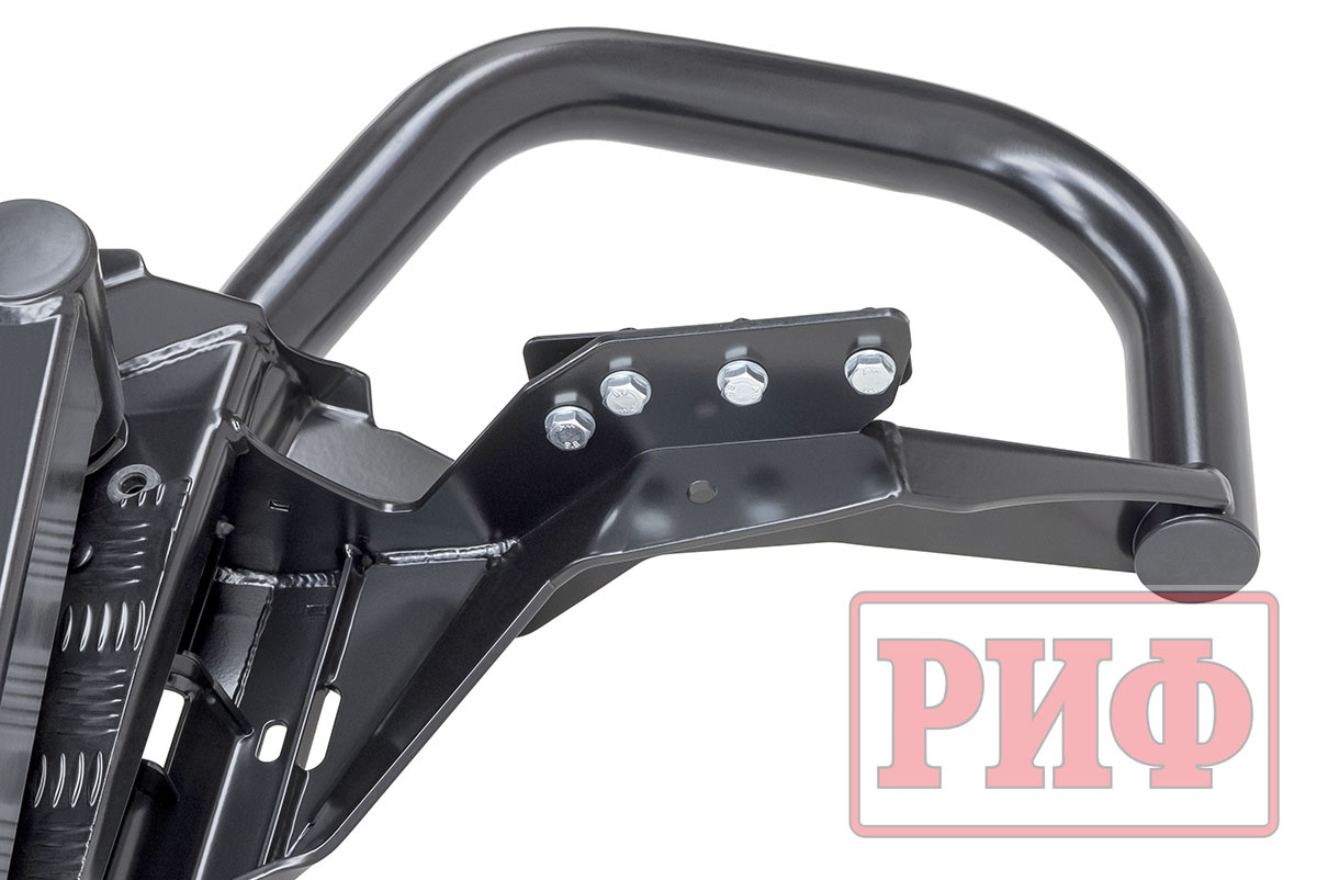 картинка Бампер задний РИФ Mitsubishi Pajero Sport 2015+ c квадратом под фаркоп, калиткой, подсветкой номера